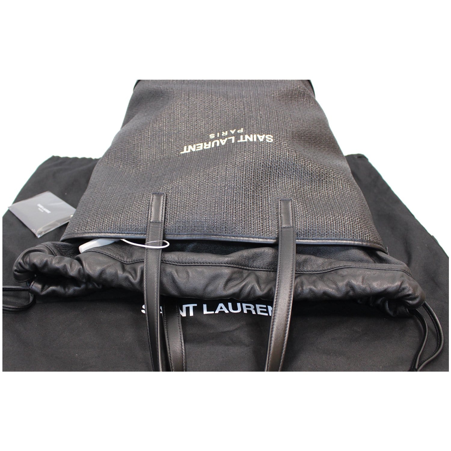 YVES SAINT LAURENT Teddy Canvas/Leather Drawstring Shopping Tote Black - Last Call