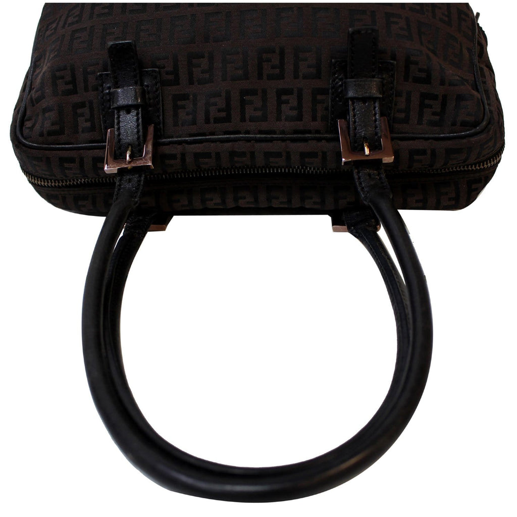 FENDI Top Handle Zucca Fabric Canvas Tote Brown