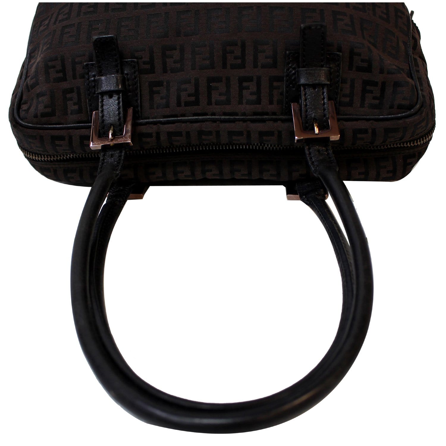 FENDI Top Handle Zucca Fabric Canvas Tote Brown