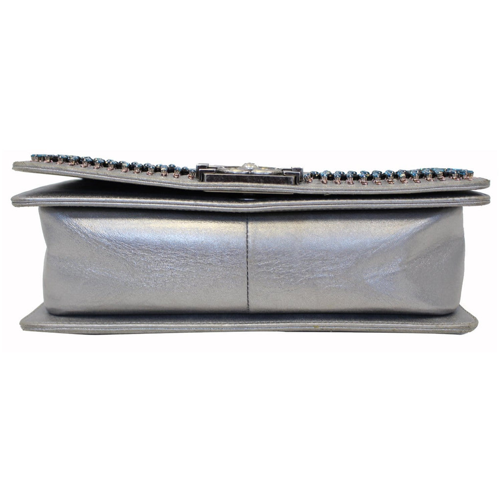 CHANEL Boy Medium Lambskin Leather Embroidered Shoulder Bag Silver - Last Call
