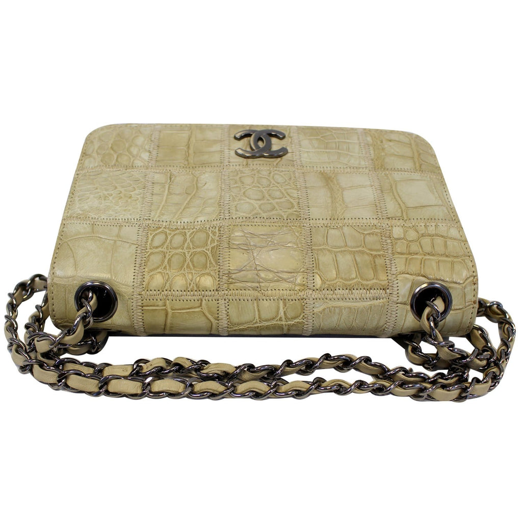 CHANEL Crocodile Quilted Classic Flap Shoulder Bag Beige