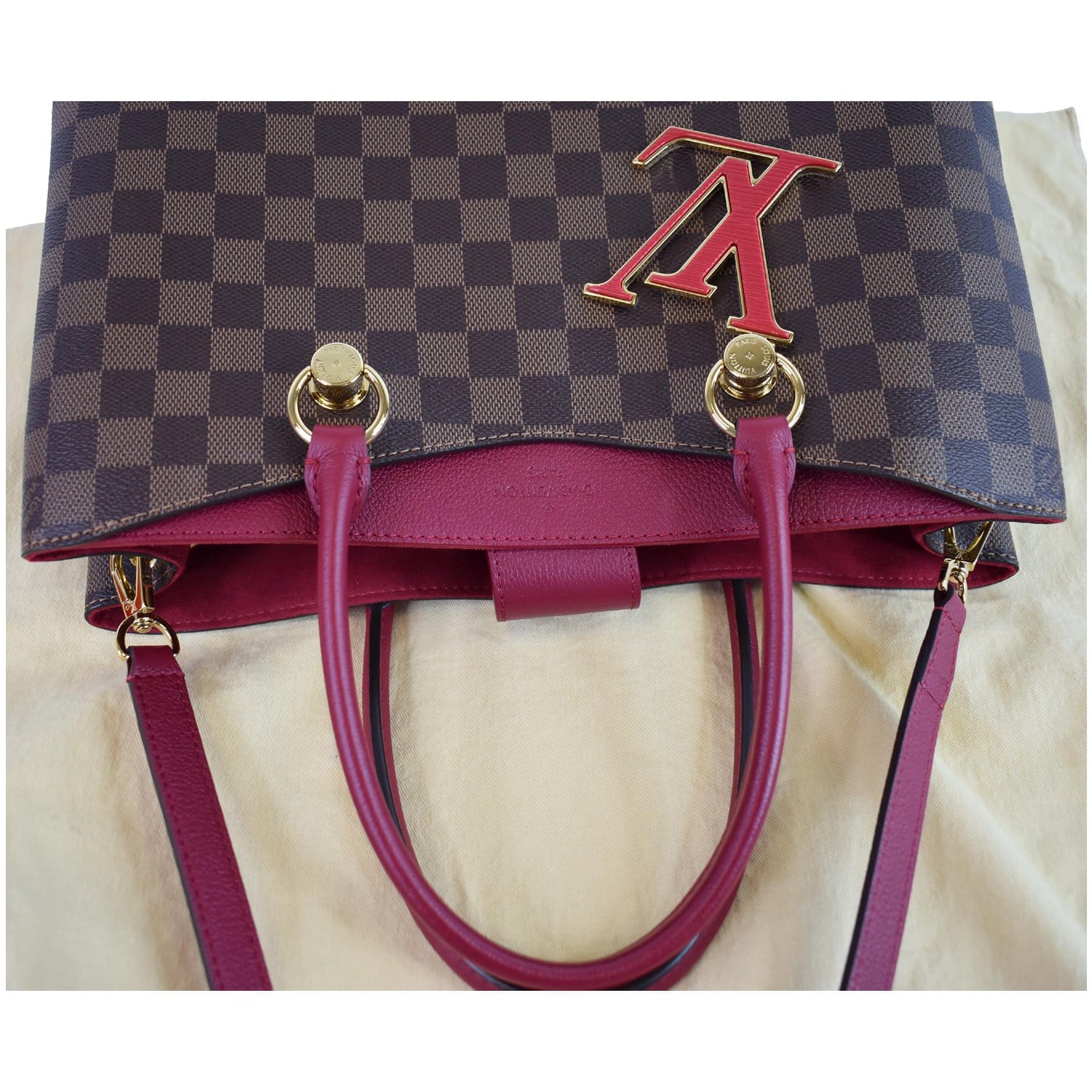 LOUIS VUITTON LV Riverside Damier Ebene Shoulder Bag Red
