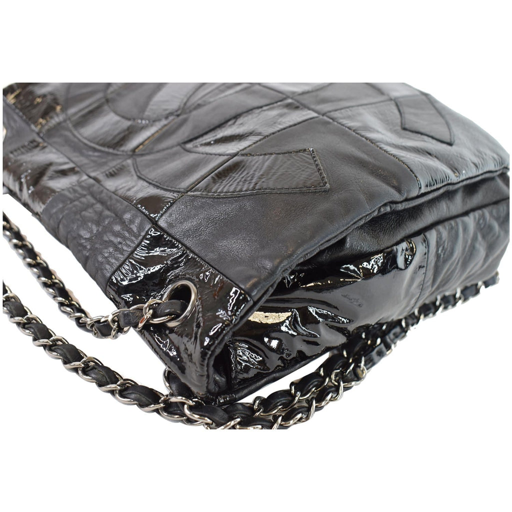 CHANEL Brooklyn Patchwork Flap Patent Leather Shoulder Bag Black