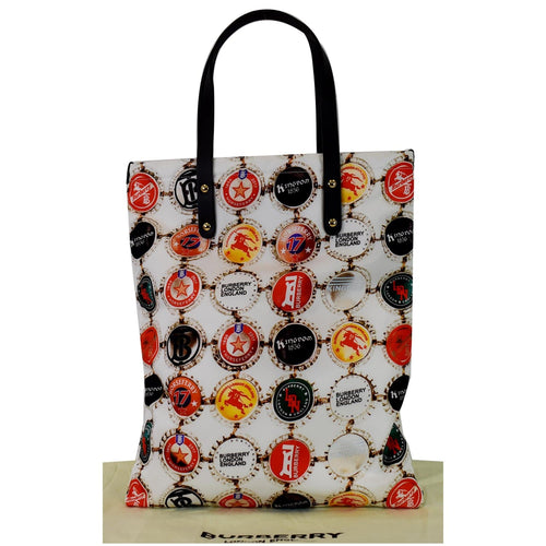 BURBERRY Flat Printed Large Nylon Tote Bag White Multi