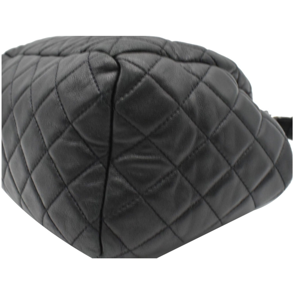 CHANEL Drawstring Bucket Quilted Lambskin Leather Shoulder Bag Black