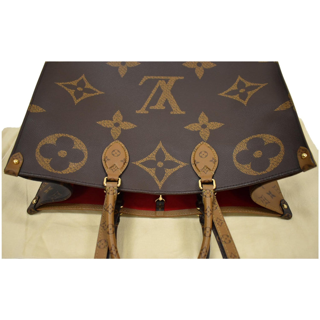 LOUIS VUITTON Onthego GM Reverse Monogram Canvas Tote Shoulder Bag Brown
