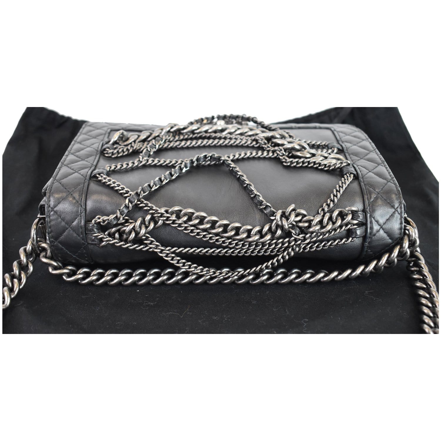 CHANEL Boy Enchained Medium Calfskin Leather Flap Shoulder Bag Black