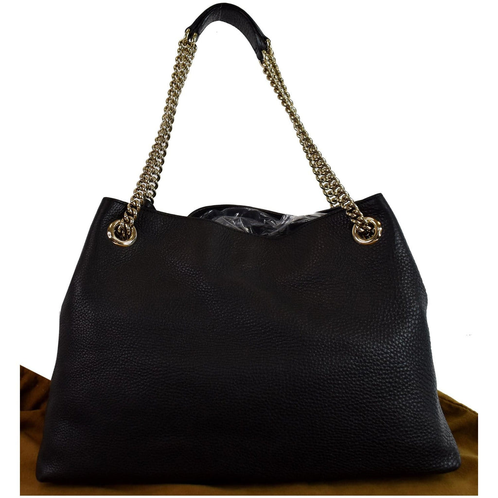GUCCI Soho Pebbled Leather Chain Shoulder Bag 308982 Black