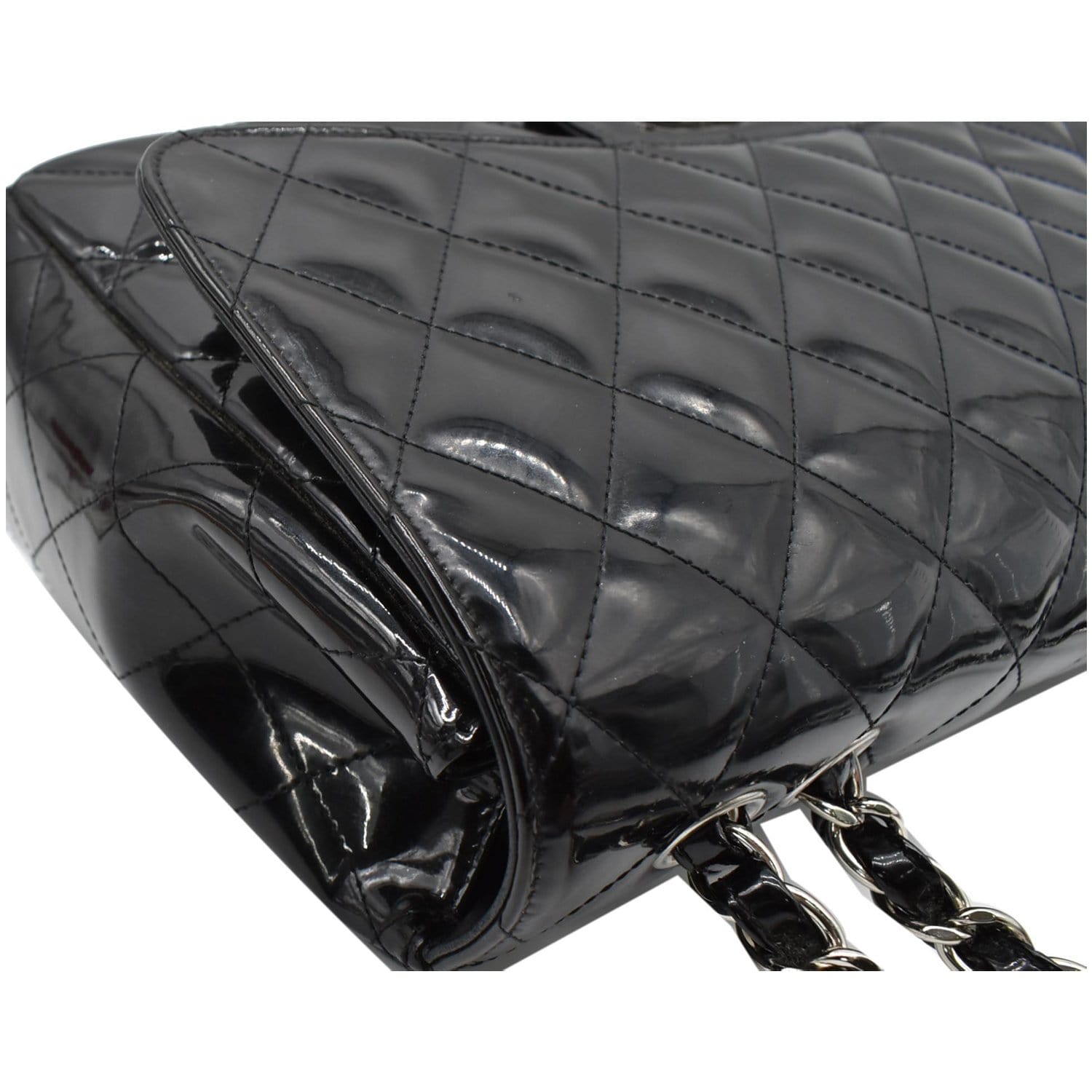 CHANEL Jumbo Single Flap Patent Leather Shoulder Bag Black