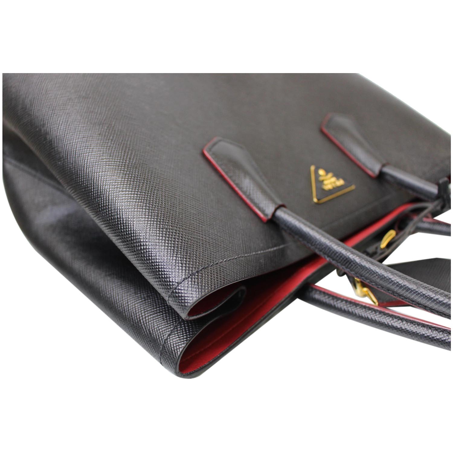 PRADA Double Handle Saffiano Leather Tote Bag Black
