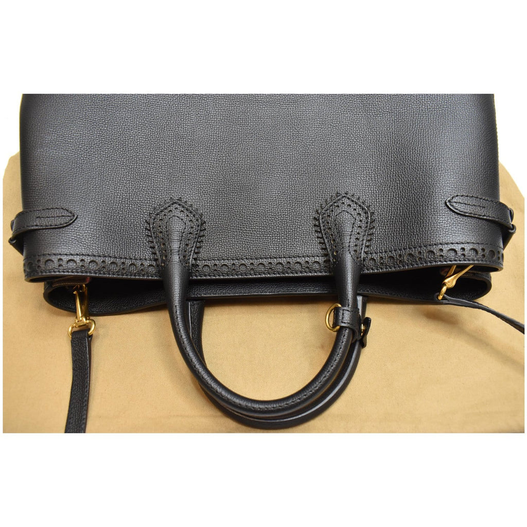 BURBERRY Large Banner Calfskin House Check Leather Tote Shoulder Bag Black