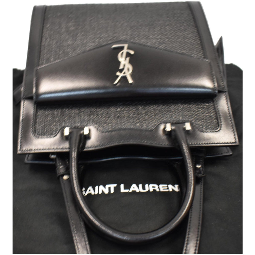 YVES SAINT LAURENT Uptown Small Canvas Leather Tote Bag Black
