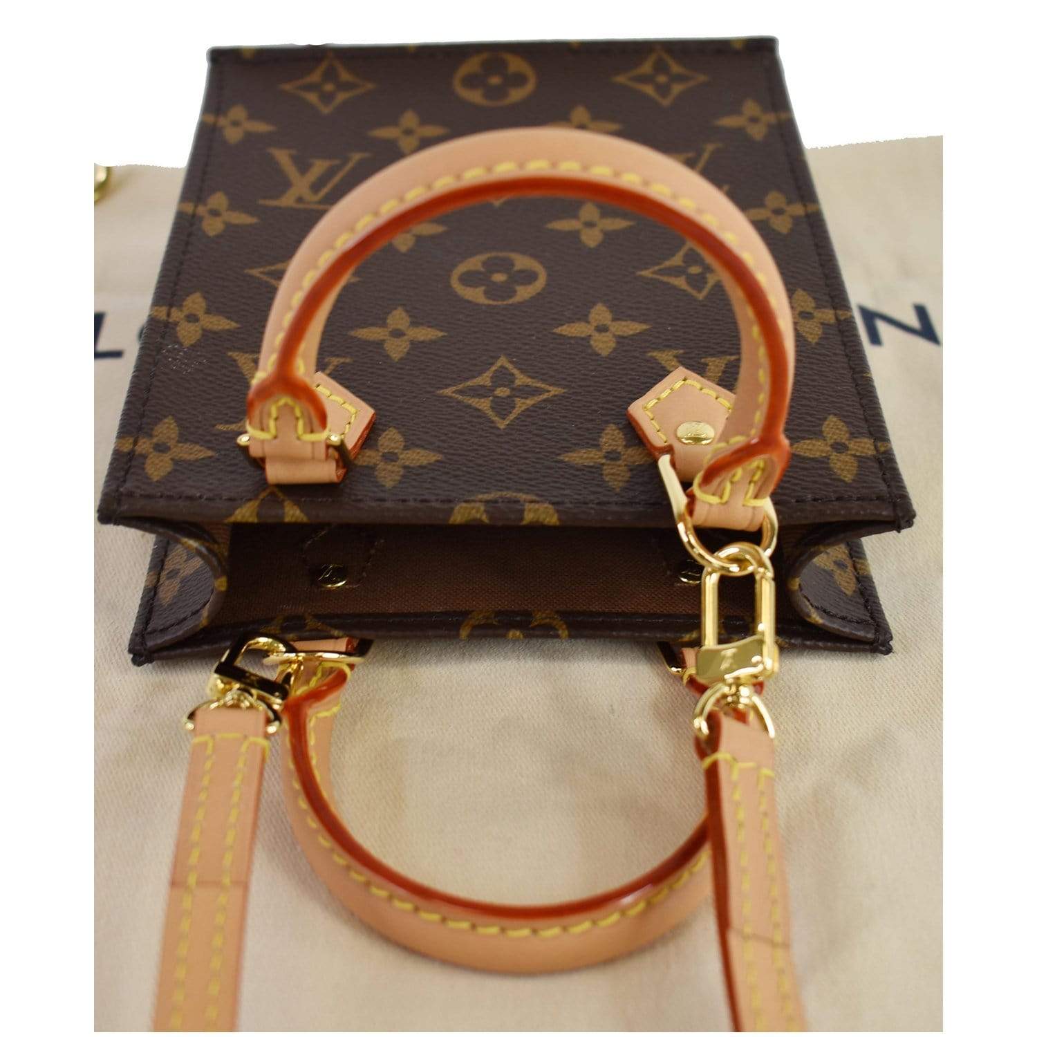 LOUIS VUITTON Petit Sac Plat Monogram Canvas Shoulder Bag Brown