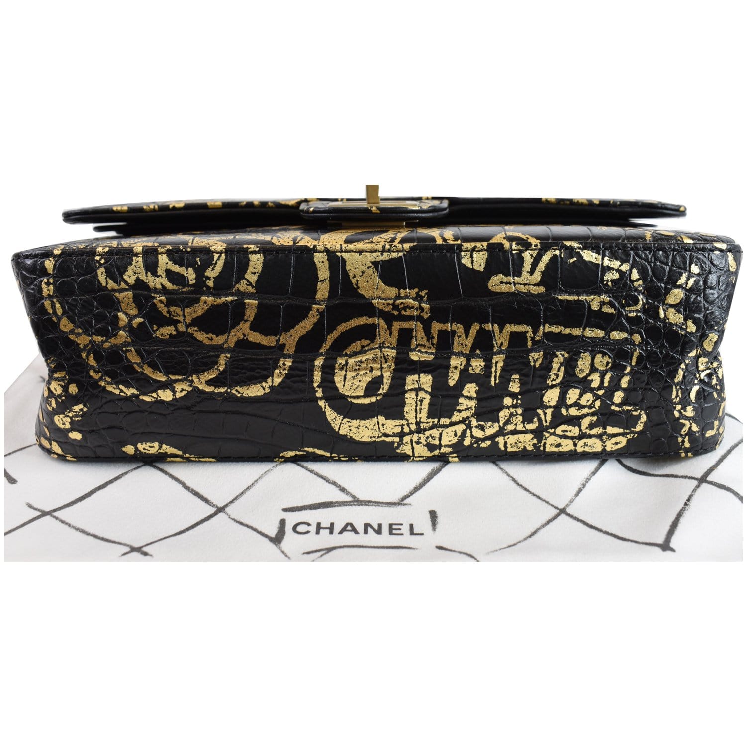 CHANEL Reissue 2.55 Flap Crocodile Embossed Graffiti Shoulder Bag Black