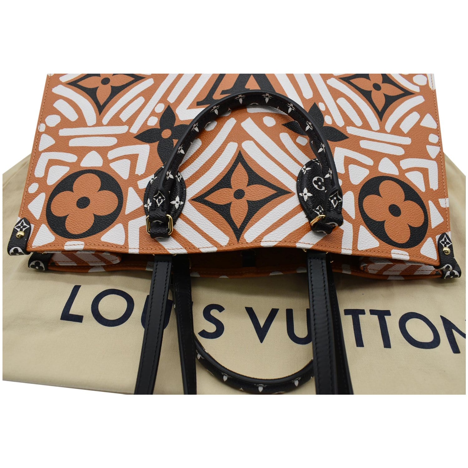 LOUIS VUITTON Onthego GM Crafty Monogram Giant Canvas Shoulder Bag Caramel
