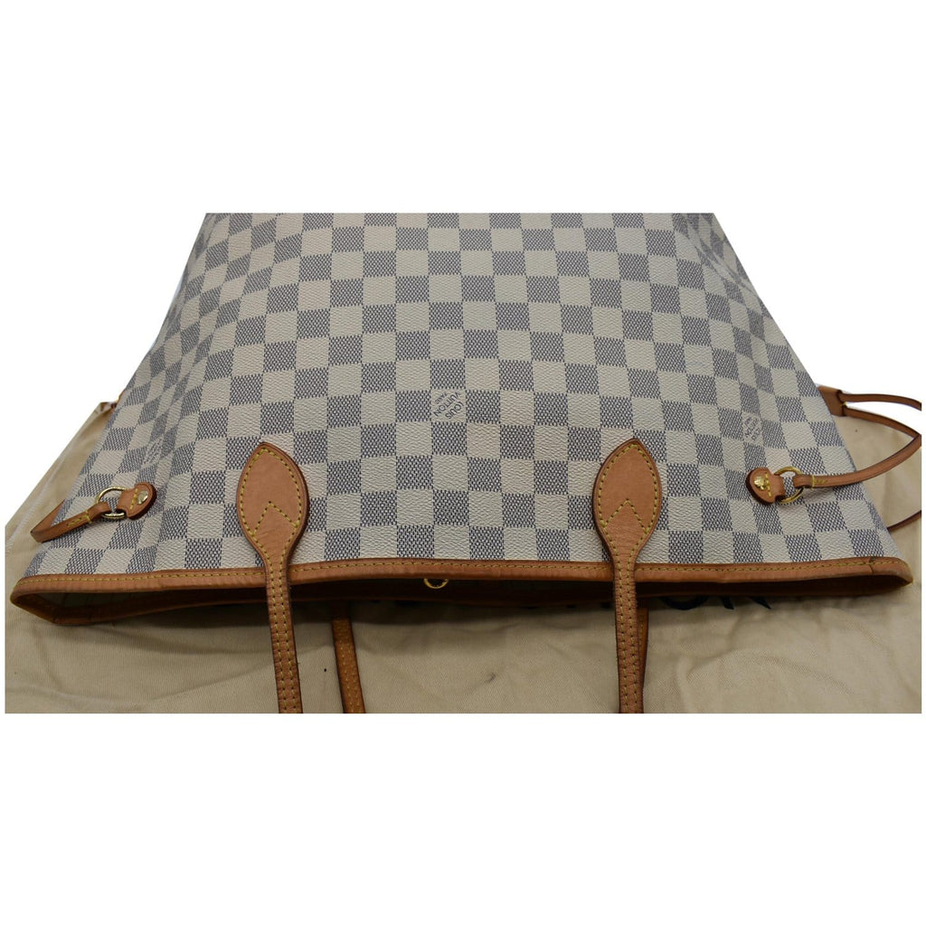 LOUIS VUITTON  Neverfull MM Damier Azur Tote Shoulder Bag White