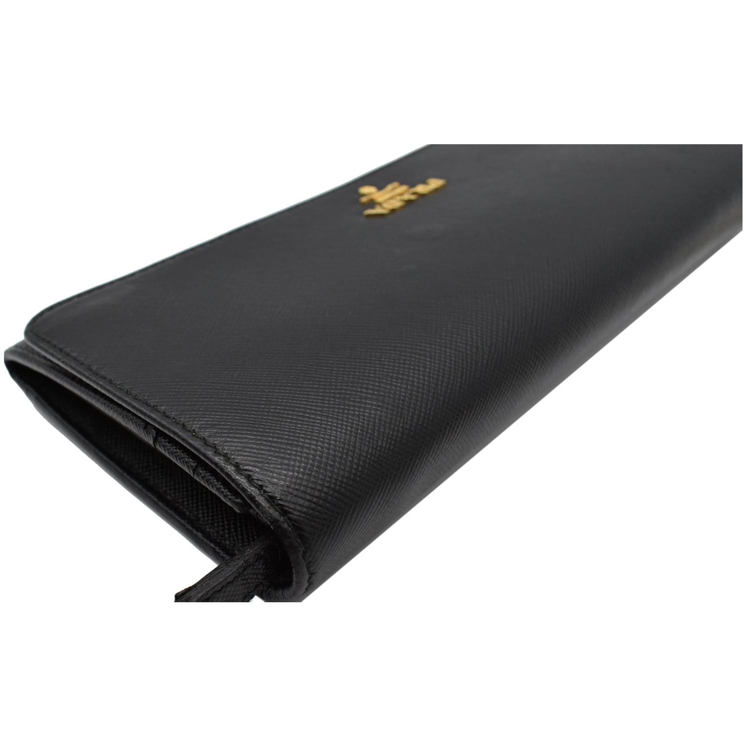 PRADA Saffiano Leather Wallet on Chain Clutch Crossbody Bag Black