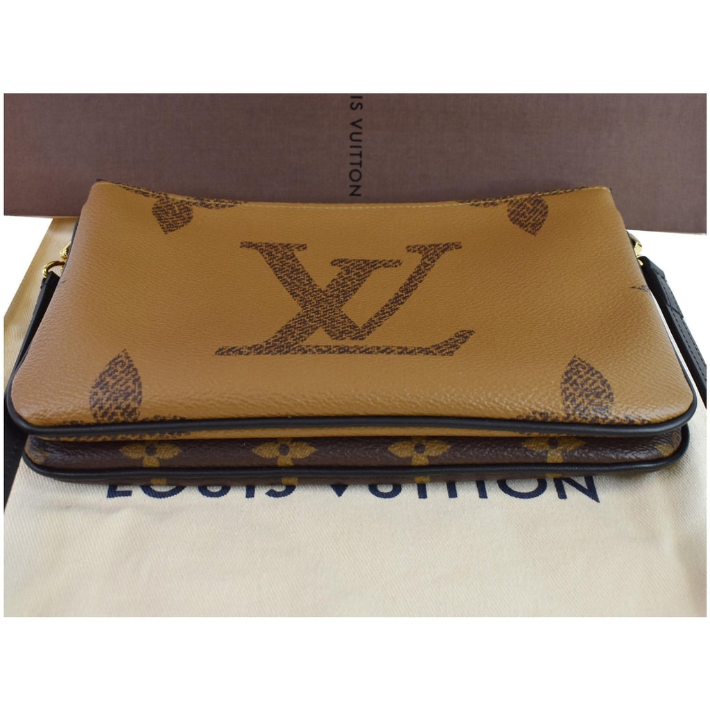 LOUIS VUITTON Double Zip Pochette Reverse Monogram Giant Shoulder Bag Brown