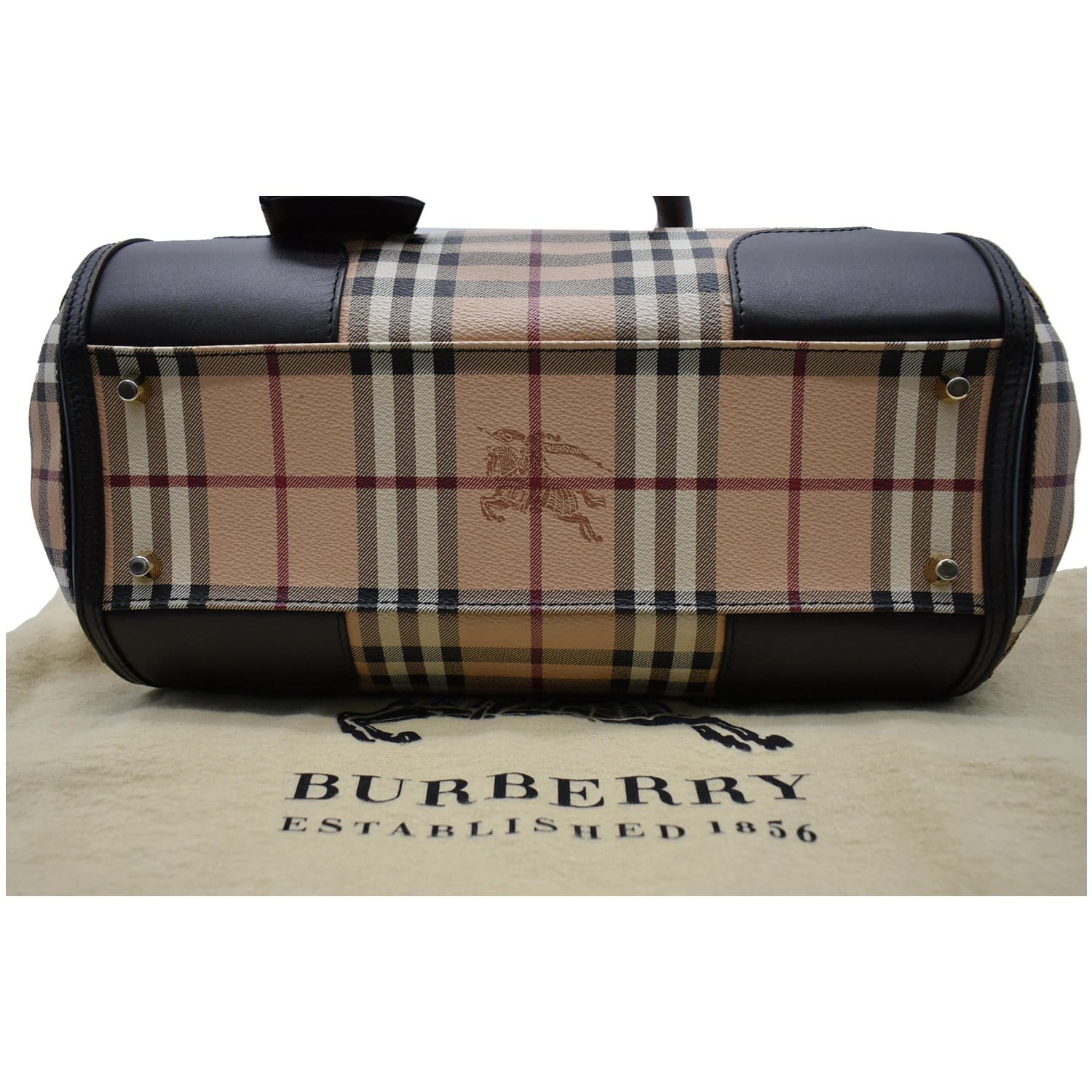 BURBERRY Gladstone Haymarket Check Leather Tote Shoulder Bag Chocolate