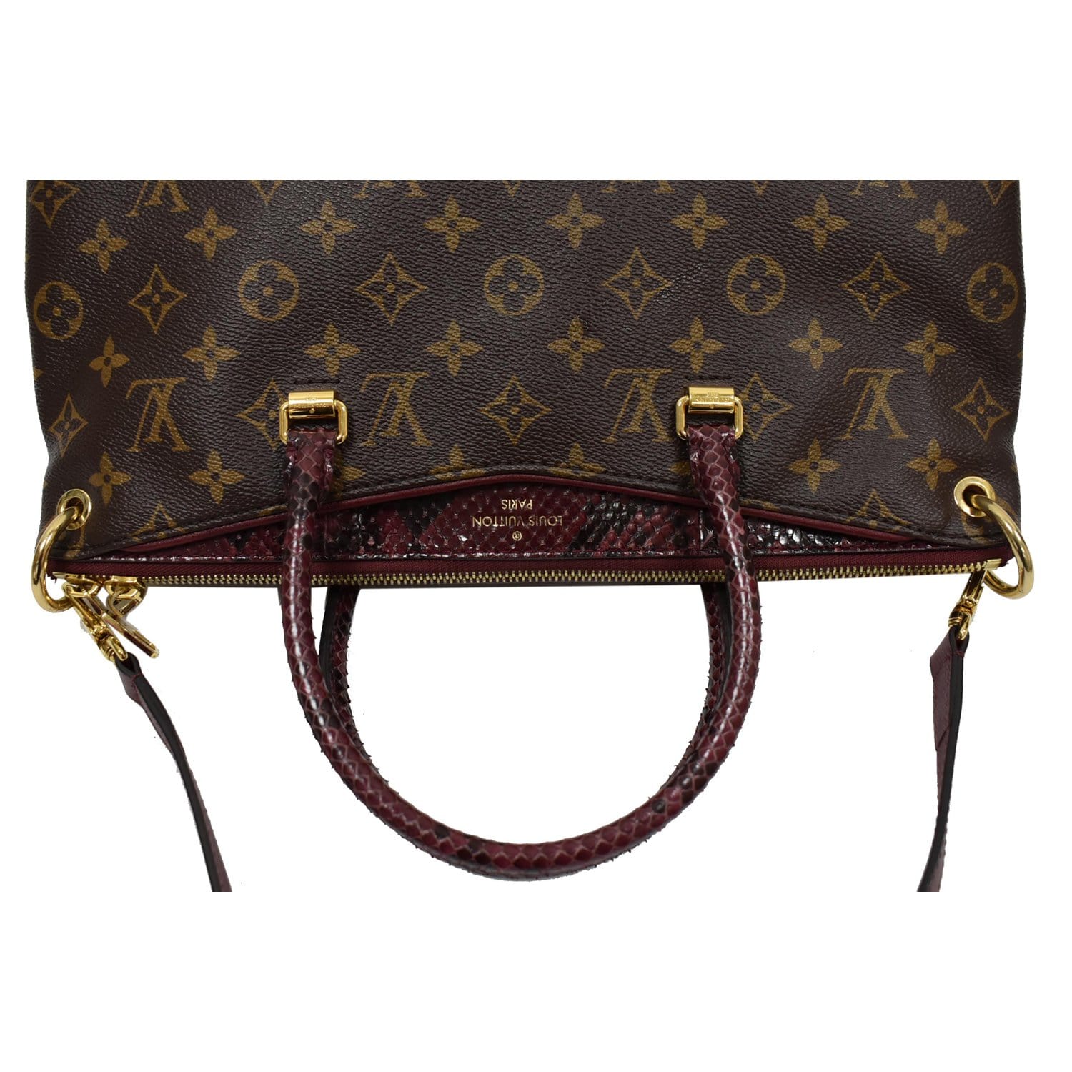 LOUIS VUITTON Pallas Python Monogram Canvas Shoulder Bag Bordeaux