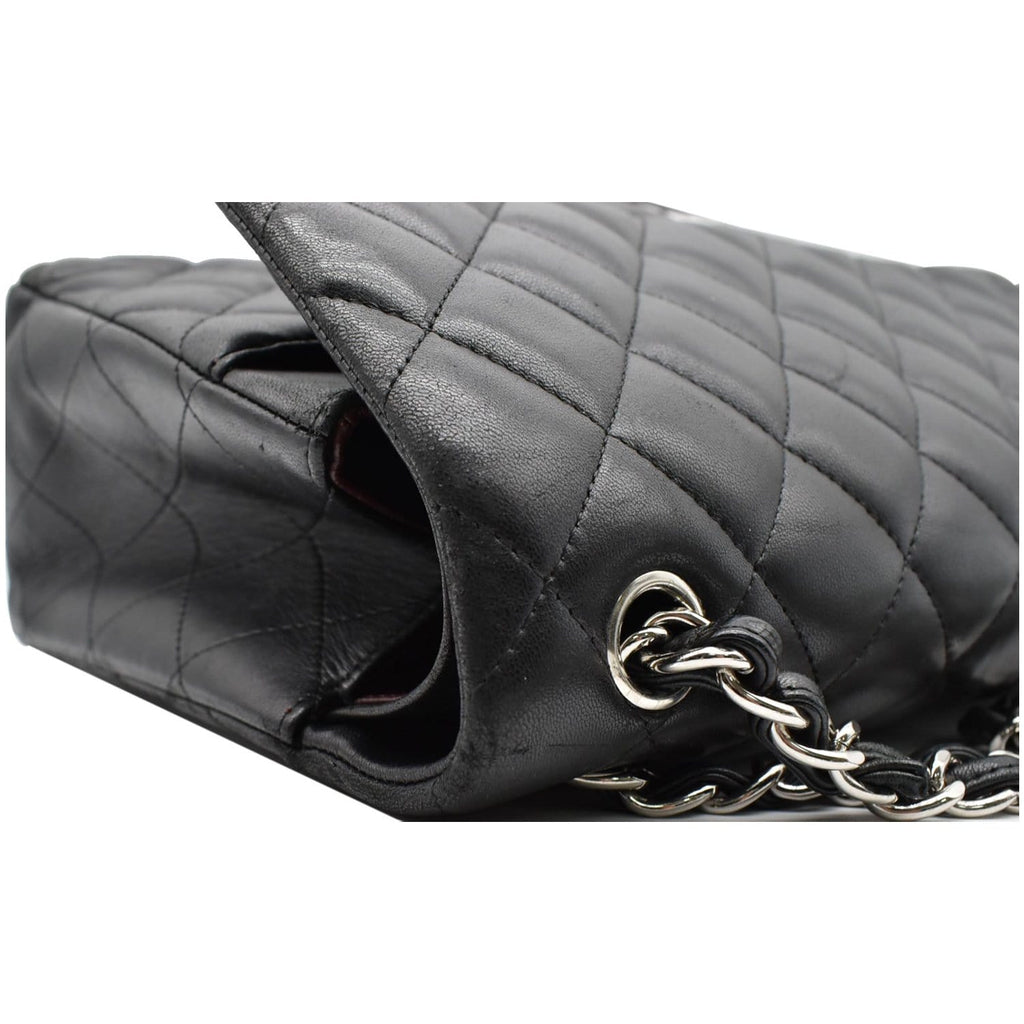 CHANEL Jumbo Double Flap Lambskin Leather Shoulder Bag Black