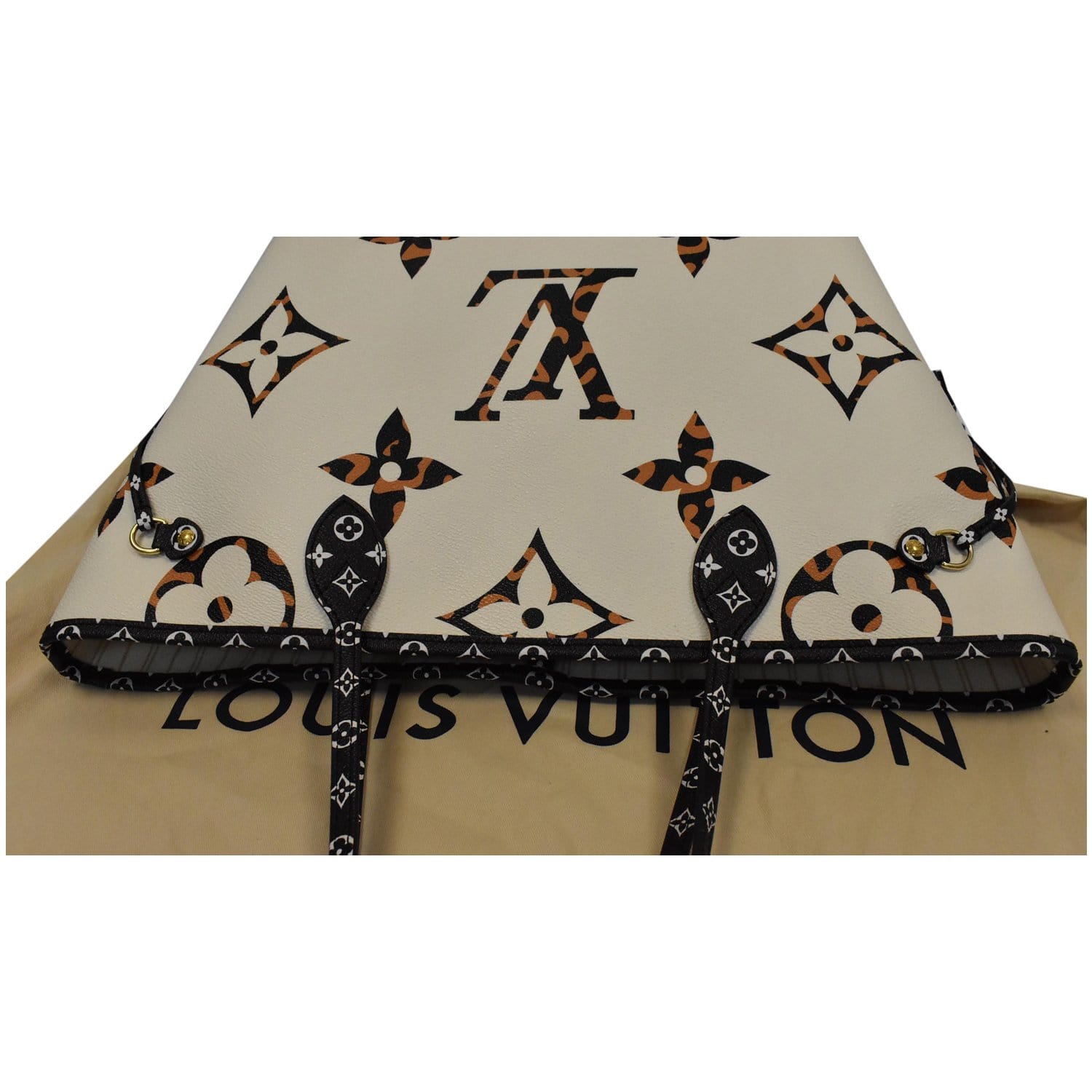 LOUIS VUITTON Neverfull MM Monogram Jungle Shoulder Bag Ivory/Orange