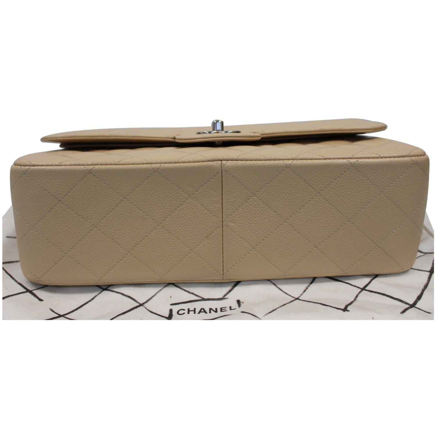 CHANEL Jumbo Double Flap Caviar Leather Shoulder Bag Beige