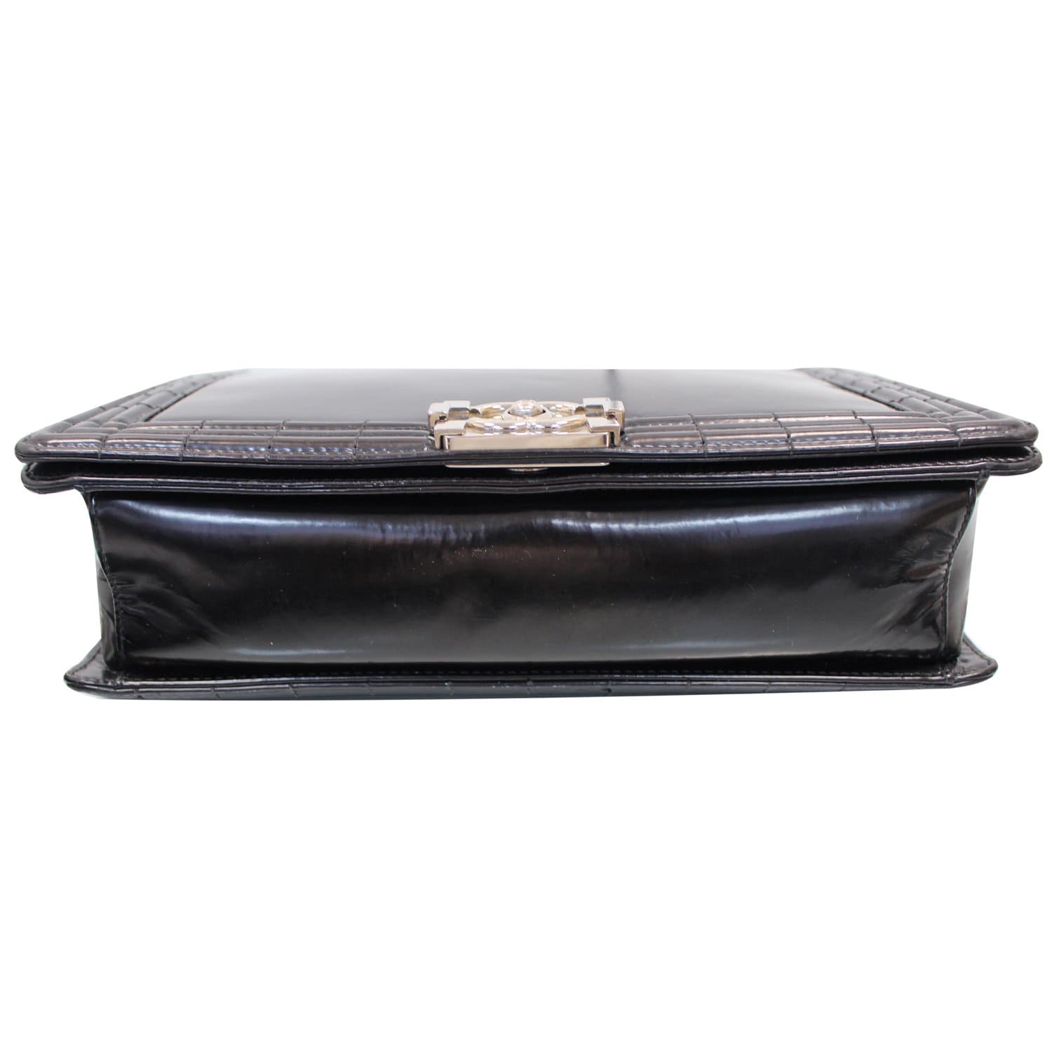 CHANEL Large Boy Glazed Calfskin Leather Shoulder Bag Black