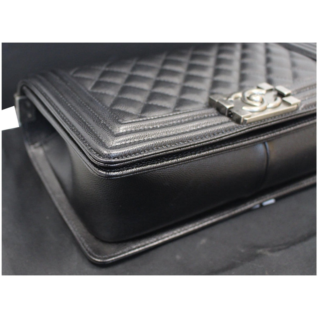 CHANEL Medium Boy Quilted Caviar Leather Shoulder Bag Black