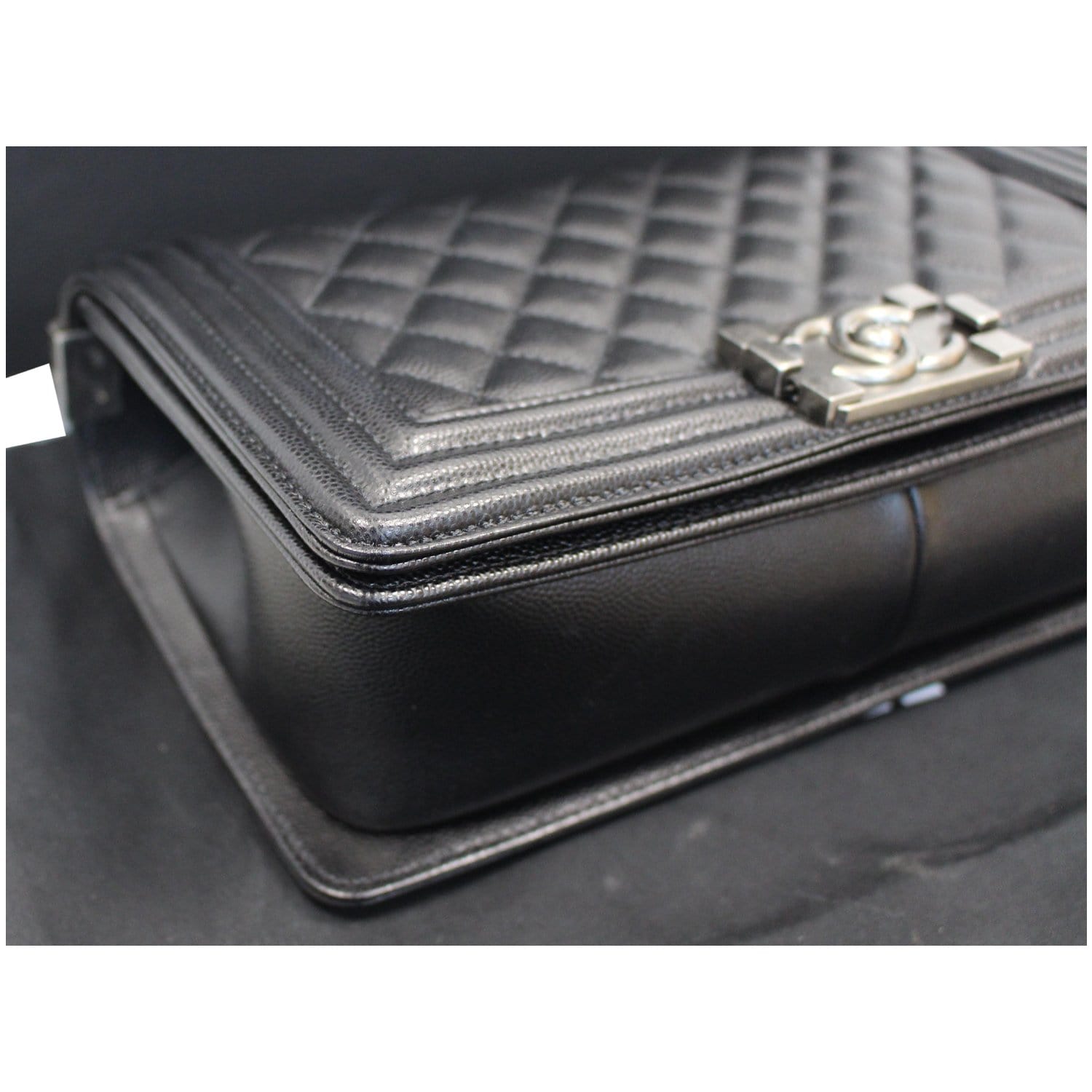 CHANEL Medium Boy Quilted Caviar Leather Shoulder Bag Black