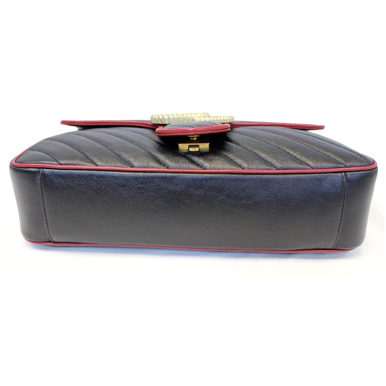 GUCCI GG Marmont Matelasse Leather Shoulder Bag Black/Red 443496