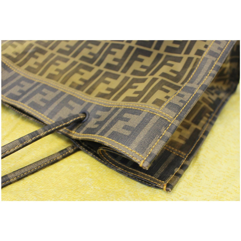 FENDI Tobacco Zucca Print Mesh Fabric Tote Bag Brown
