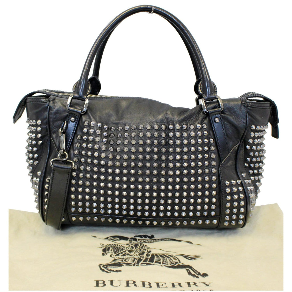 BURBERRY Studded Leather Satchel Shoulder Bag Black