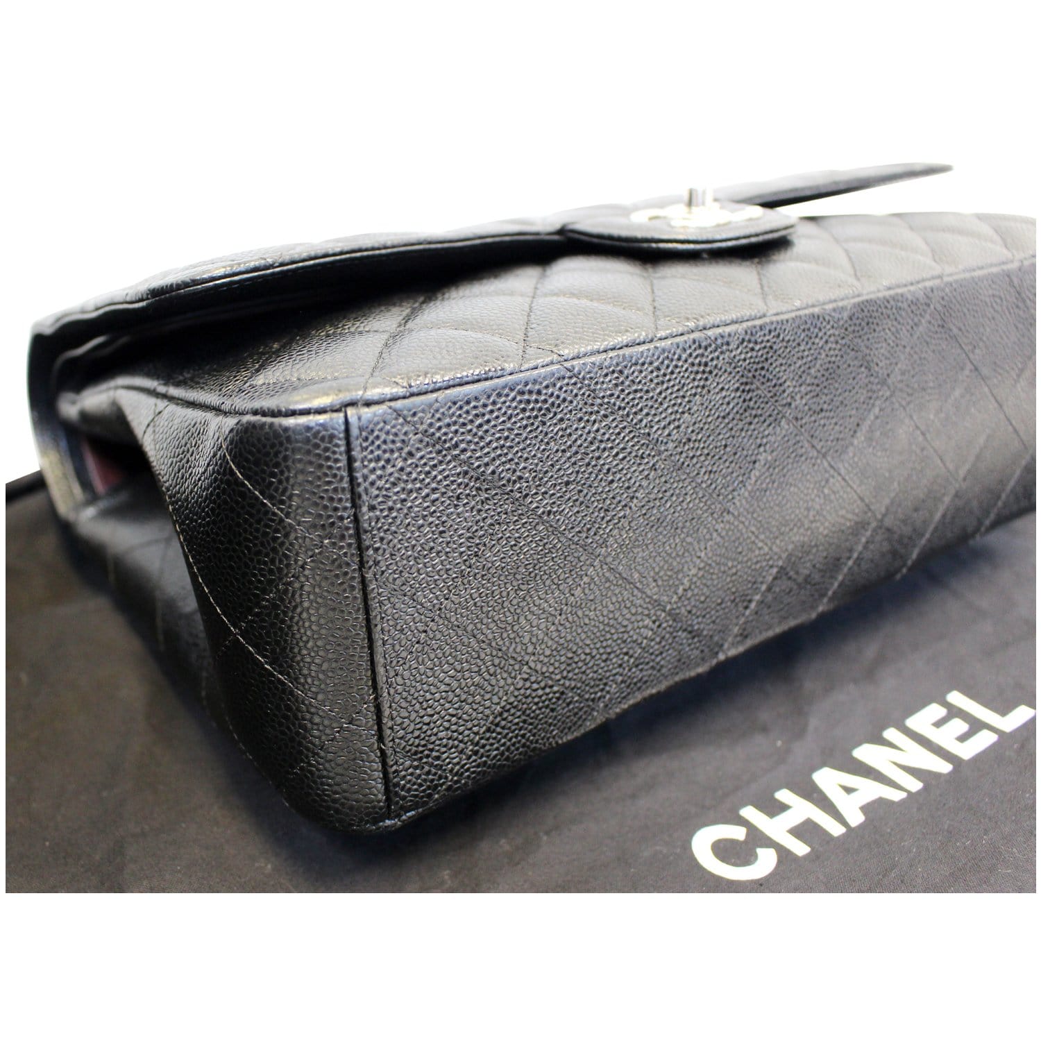 CHANEL Maxi Caviar Leather Jumbo Double Flap Shoulder Bag Black