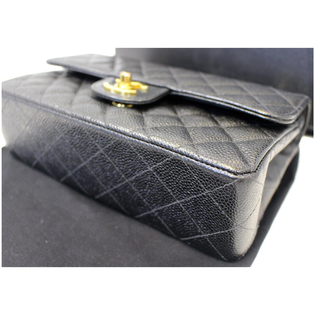 CHANEL Double Flap Small Caviar Leather Shoulder Bag Black