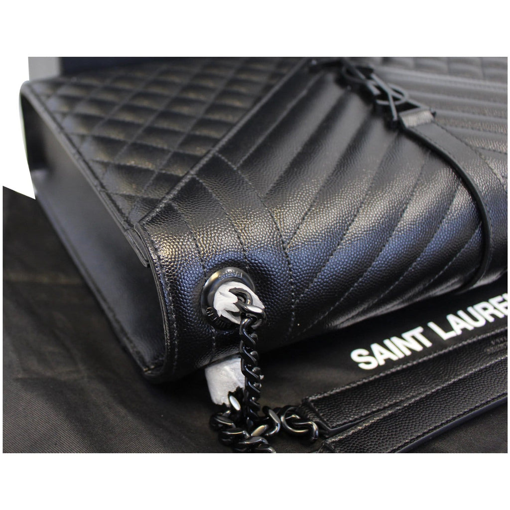 YVES SAINT LAURENT Envelope Large Matelasse Embossed Leather Shoulder Bag Black