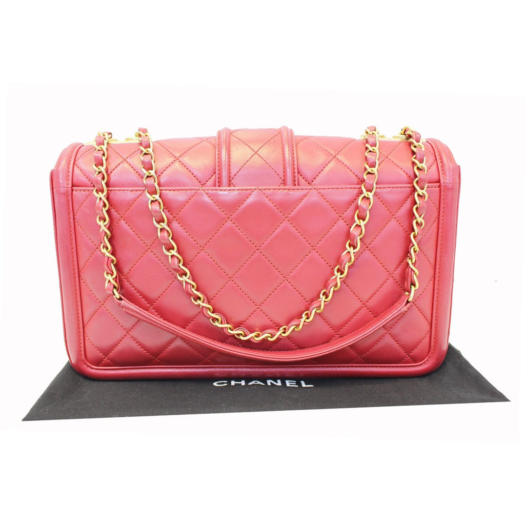 CHANEL Large Elegant CC Flap Calfskin Leather Shoulder Bag Red