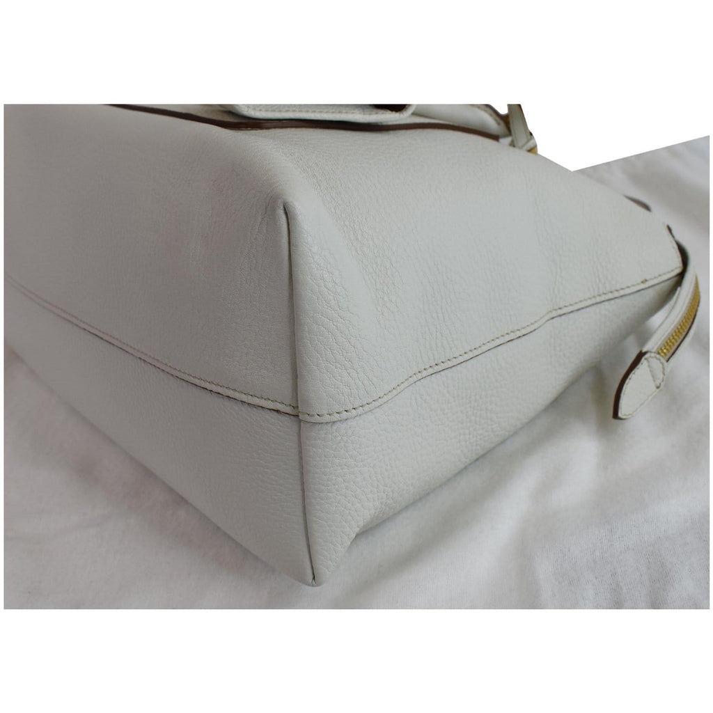 PRADA Vitello Daino Pebbled Leather Zip Tote Shoulder Bag White