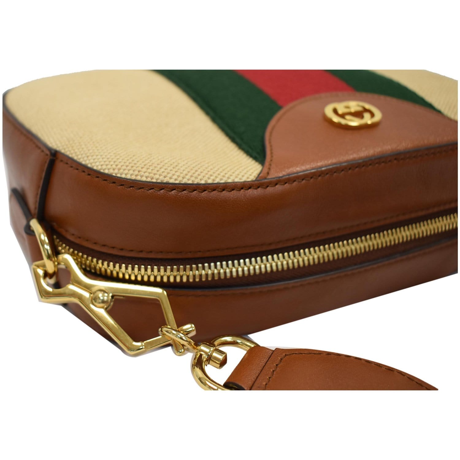 GUCCI Vintage Web Canvas Shoulder Bag Beige 575073