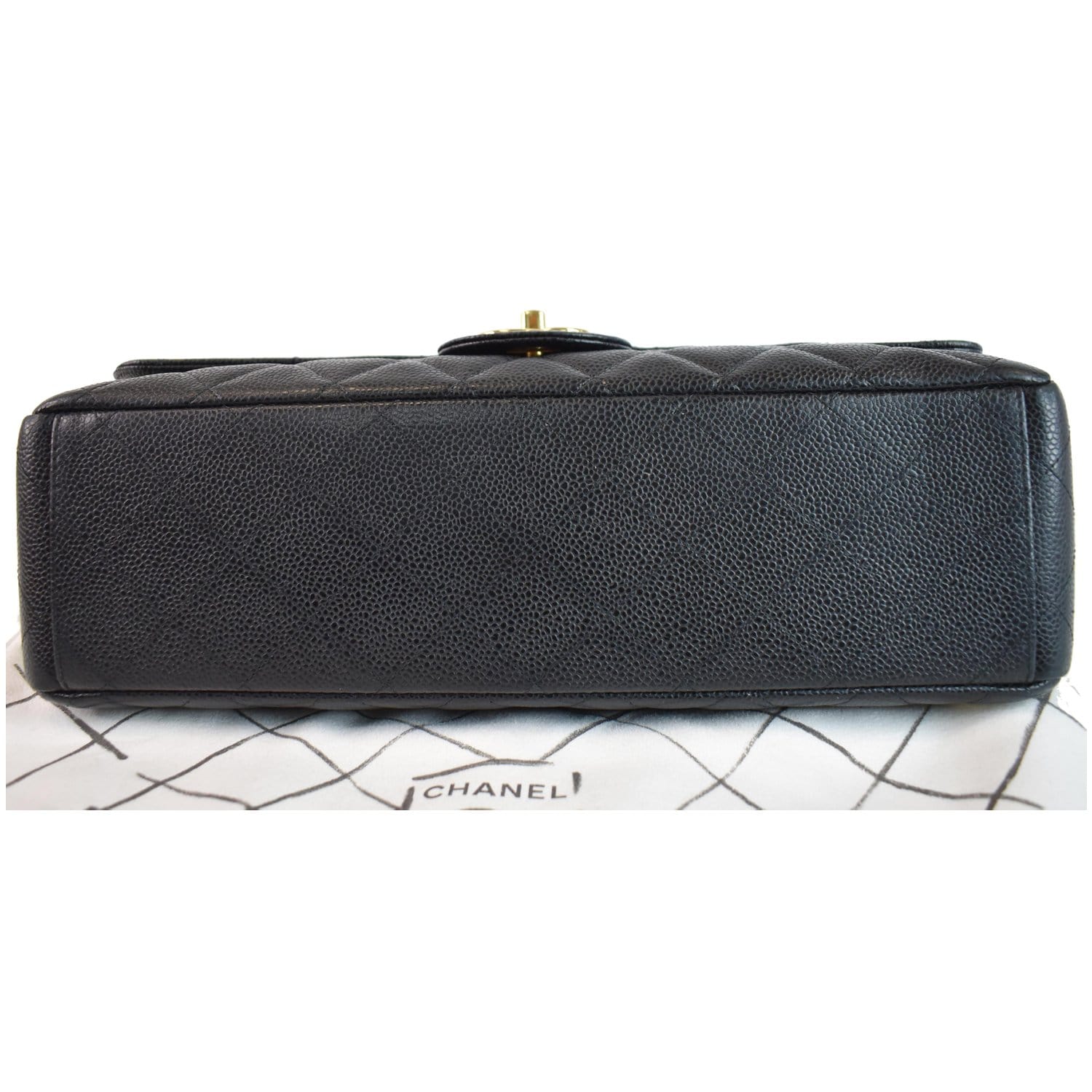 CHANEL Maxi Double Flap Caviar Leather Shoulder Bag Black