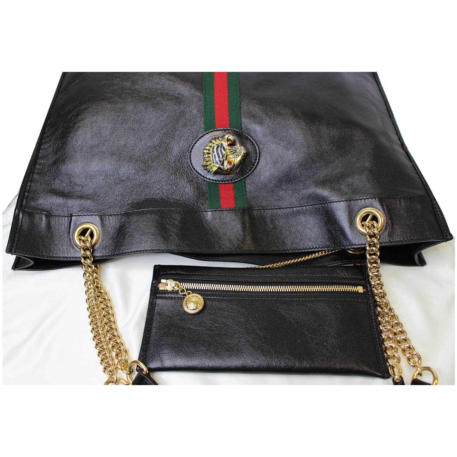 GUCCI Rajah Large Leather Tote Shoulder Bag Black 537219