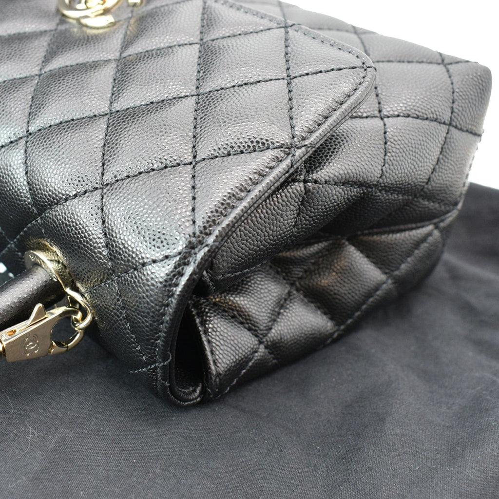 CHANEL Coco Mini Top Handle Caviar Leather Shoulder Bag Black
