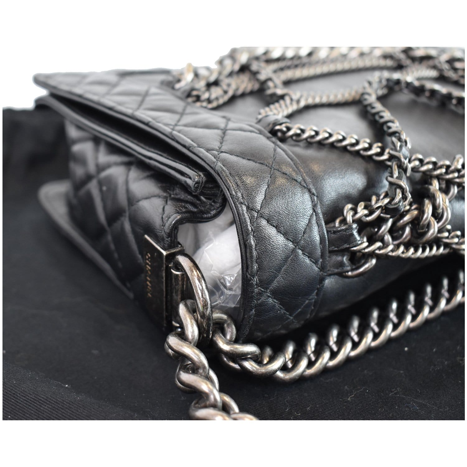 CHANEL Boy Enchained Medium Calfskin Leather Flap Shoulder Bag Black