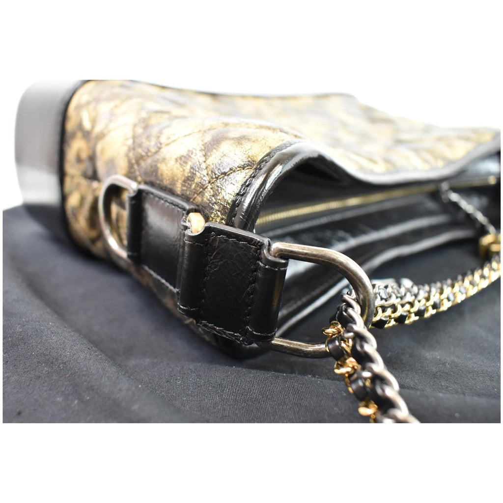 CHANEL Gabrielle Metallic Crumpled Leather Hobo Shoulder Bag Black/Gold