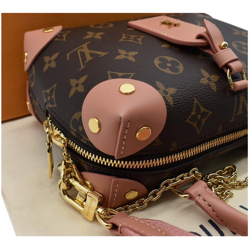 LOUIS VUITTON Petite Malle Souple Monogram Canvas Shoulder Bag Peach