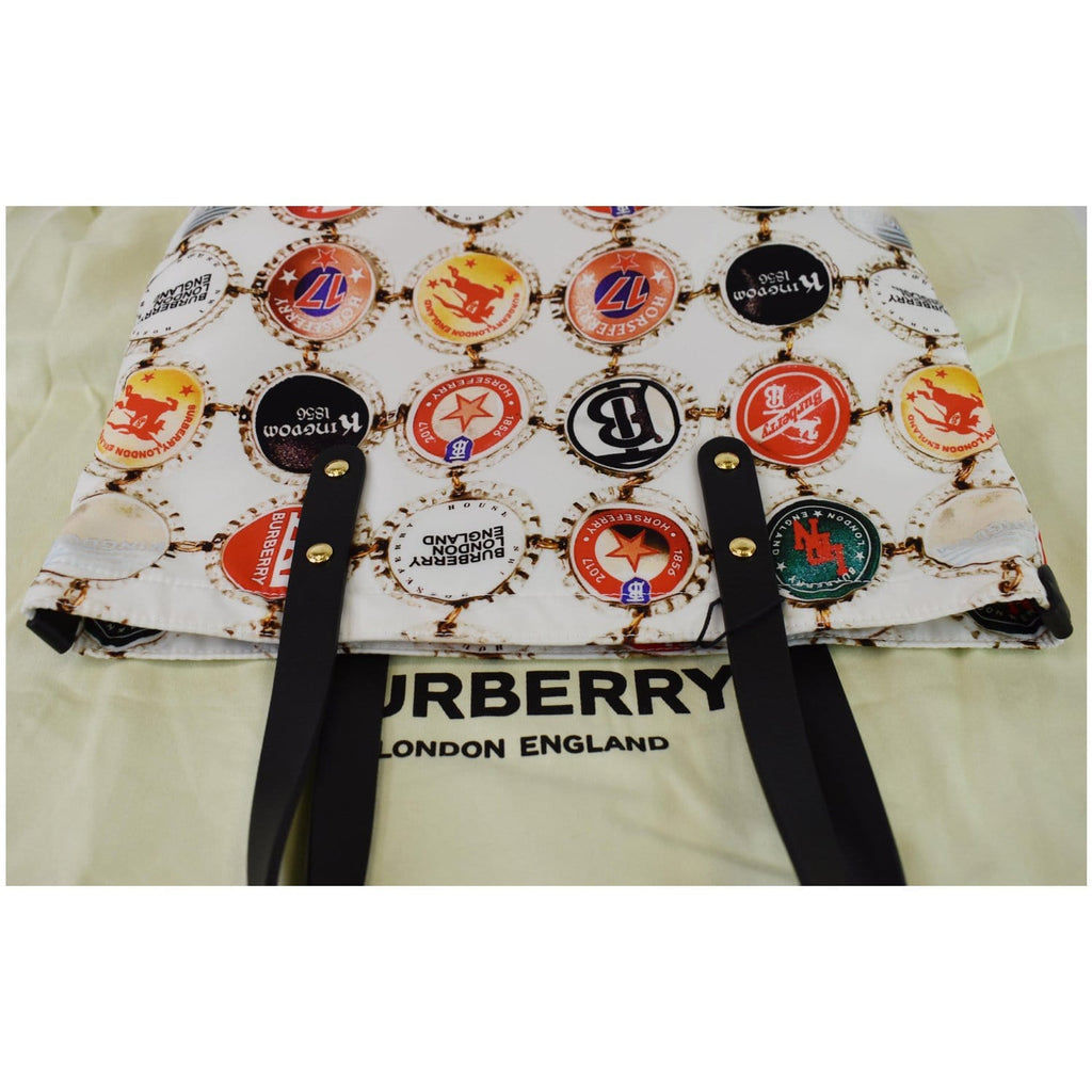BURBERRY Flat Printed Large Nylon Tote Bag White Multi