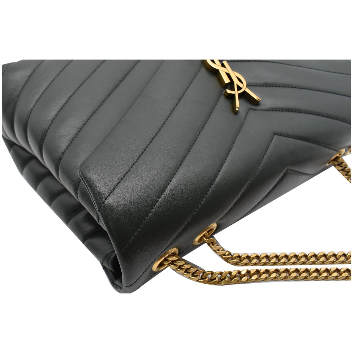 YVES SAINT LAURENT Loulou Medium Matelasse Leather Chain Shoulder Bag Green