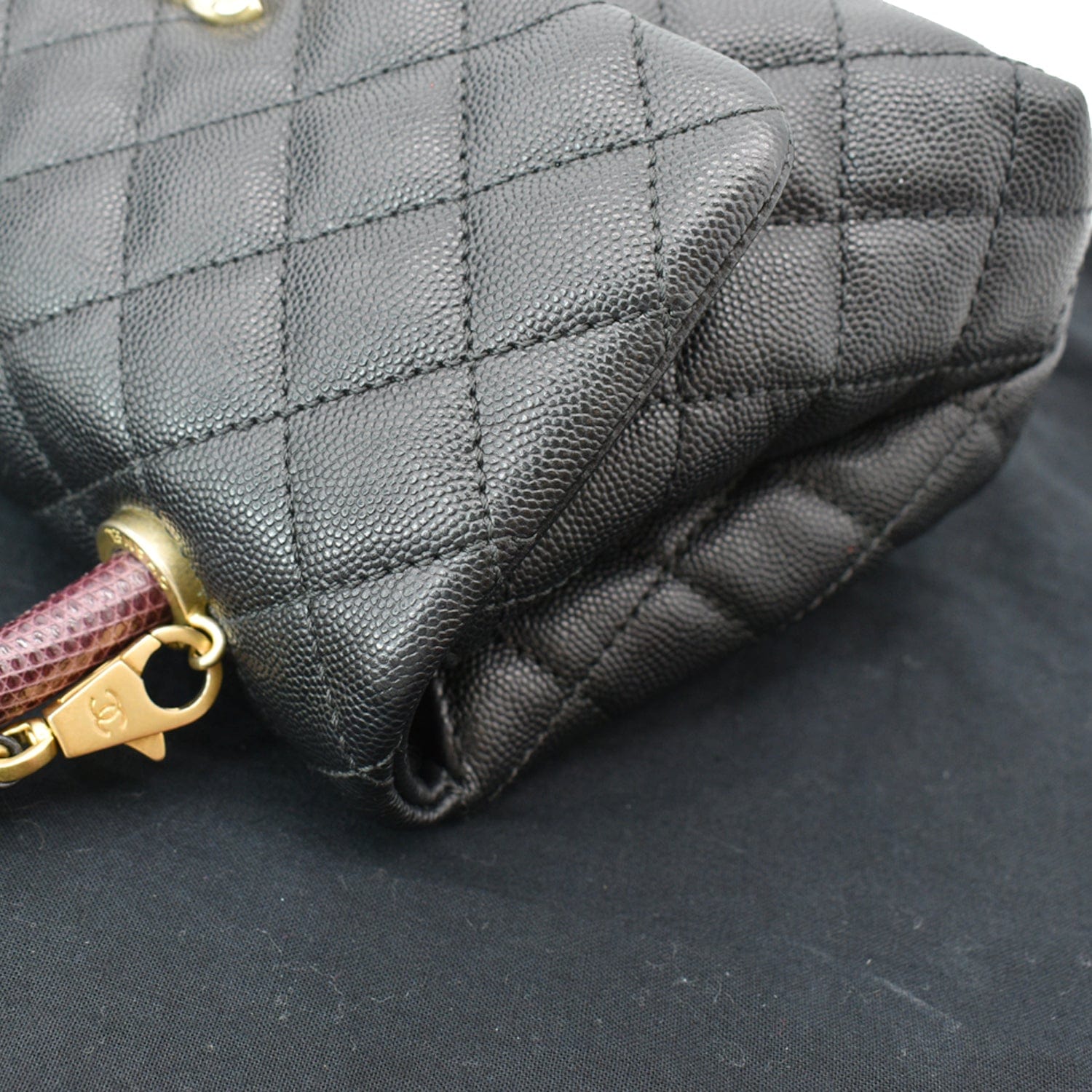 CHANEL Coco Mini Top Lizard Handle Caviar Leather Shoulder Bag Black