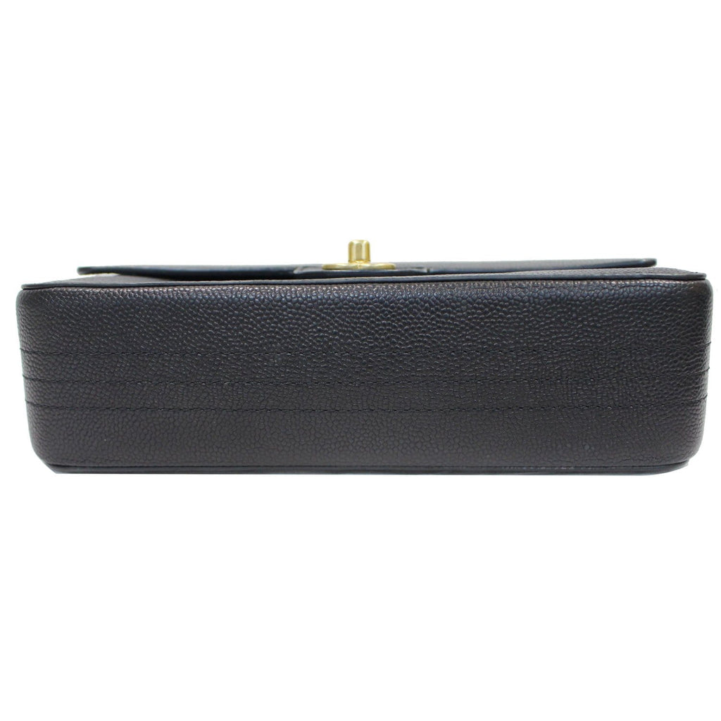 CHANEL Classic Pure Caviar Medium Double Flap Leather Shoulder Bag Black