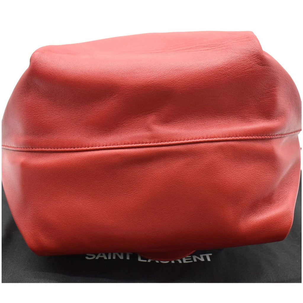 YVES SAINT LAURENT Teddy Lambskin Leather Bucket Shoulder Bag Red